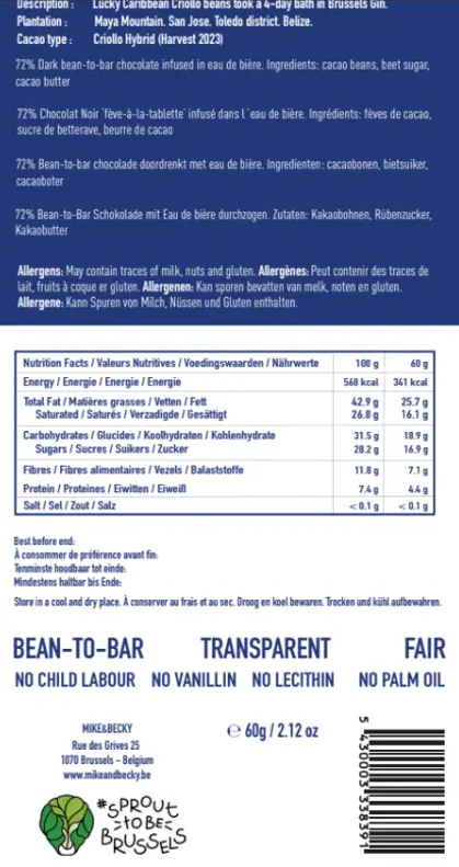 Mike & Becky - Tablette - Eau de Bière - Maya Mountain 72% + Eau de Bière