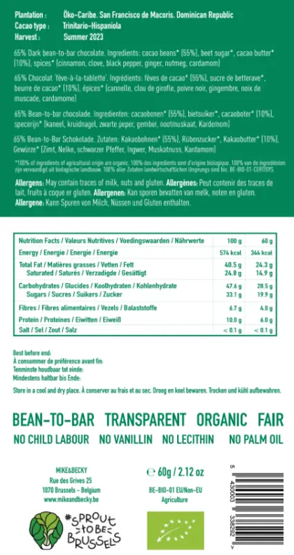 Mike & Becky - Tablette - Indian Spices 65% - La Gina + 6 Spices - Dominican Republic