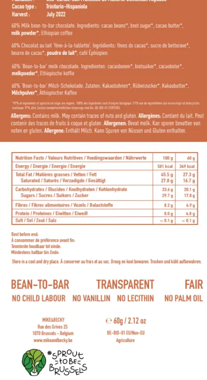 Mike & Becky - Tablette - Macchiato 60% - La Gina Milk Chocolate + Specialty Coffee