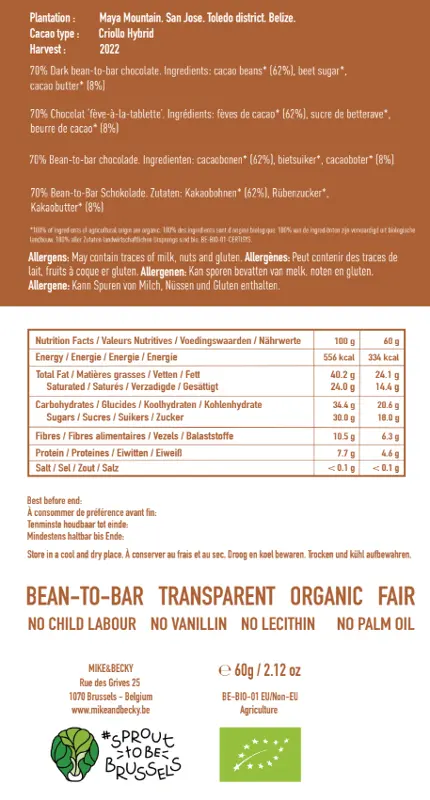 Mike & Becky - Tablette - Maya Mountain 70% - Belize