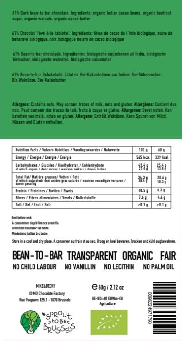 Mike & Becky - Tablette - Smooth Walnut - Idukki Hills + Walnuts 61%